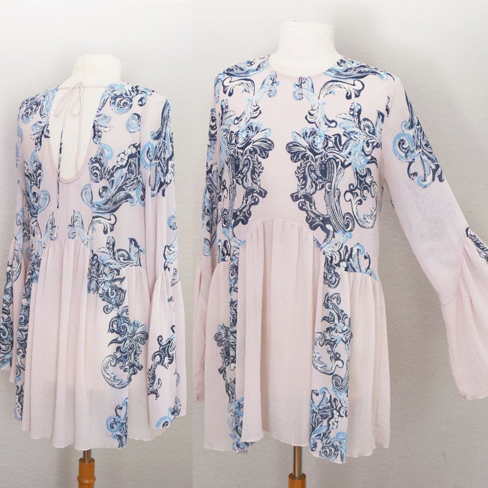 Free People Printed Symphony Sheer Swing Slip Dress in Petal Pink Combo S $98 - Picture 5 of 15